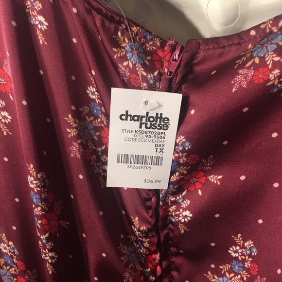 Floral Maroon A-Line Belted Dress Charlotte Russe - Picture 5 of 8